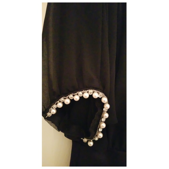 *Black & White Sheer Dress w/Stripes & Pearls* - Picture 2 of 8